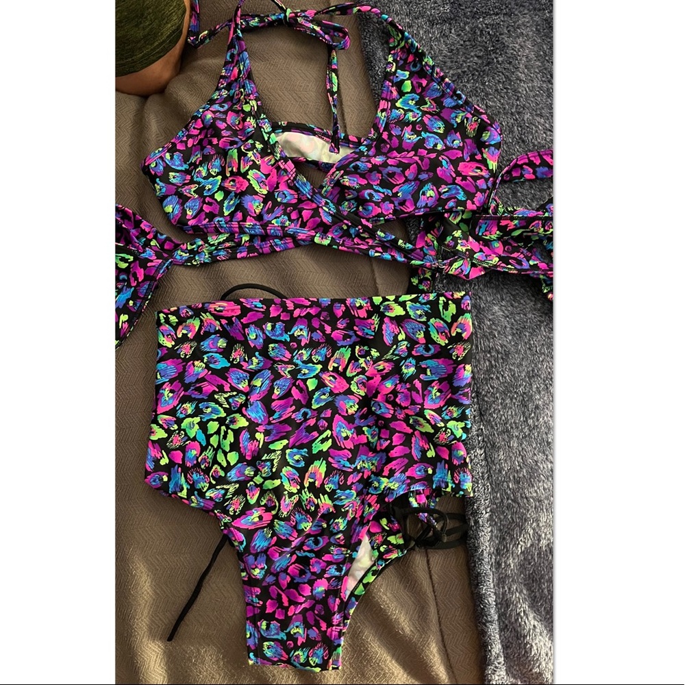 2 piece neon cheetah Rave festival outfit